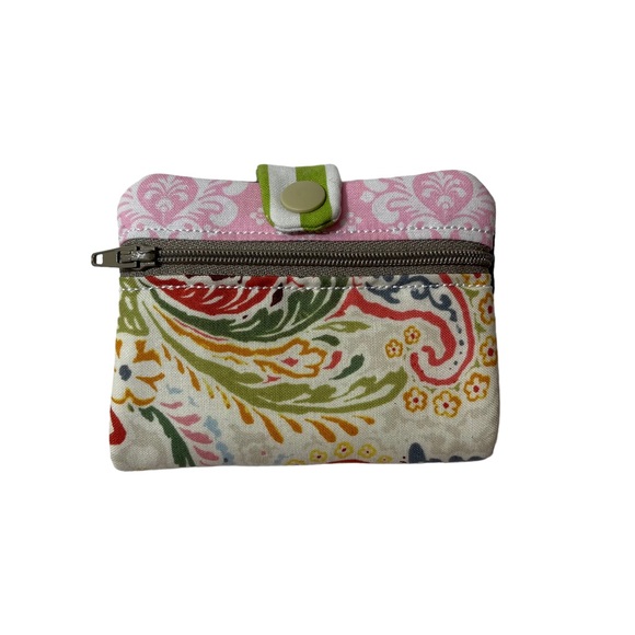 Small floral fabric wallet handmade snap and zip with fully lined pocket - Picture 1 of 6